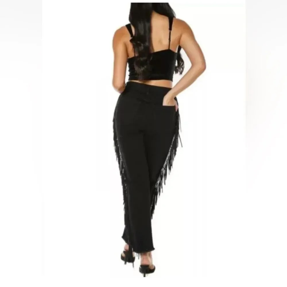 Juicy Couture Women’s Venice Statement Fringe Jeans Black straight fit Sz 26 - Picture 3 of 7